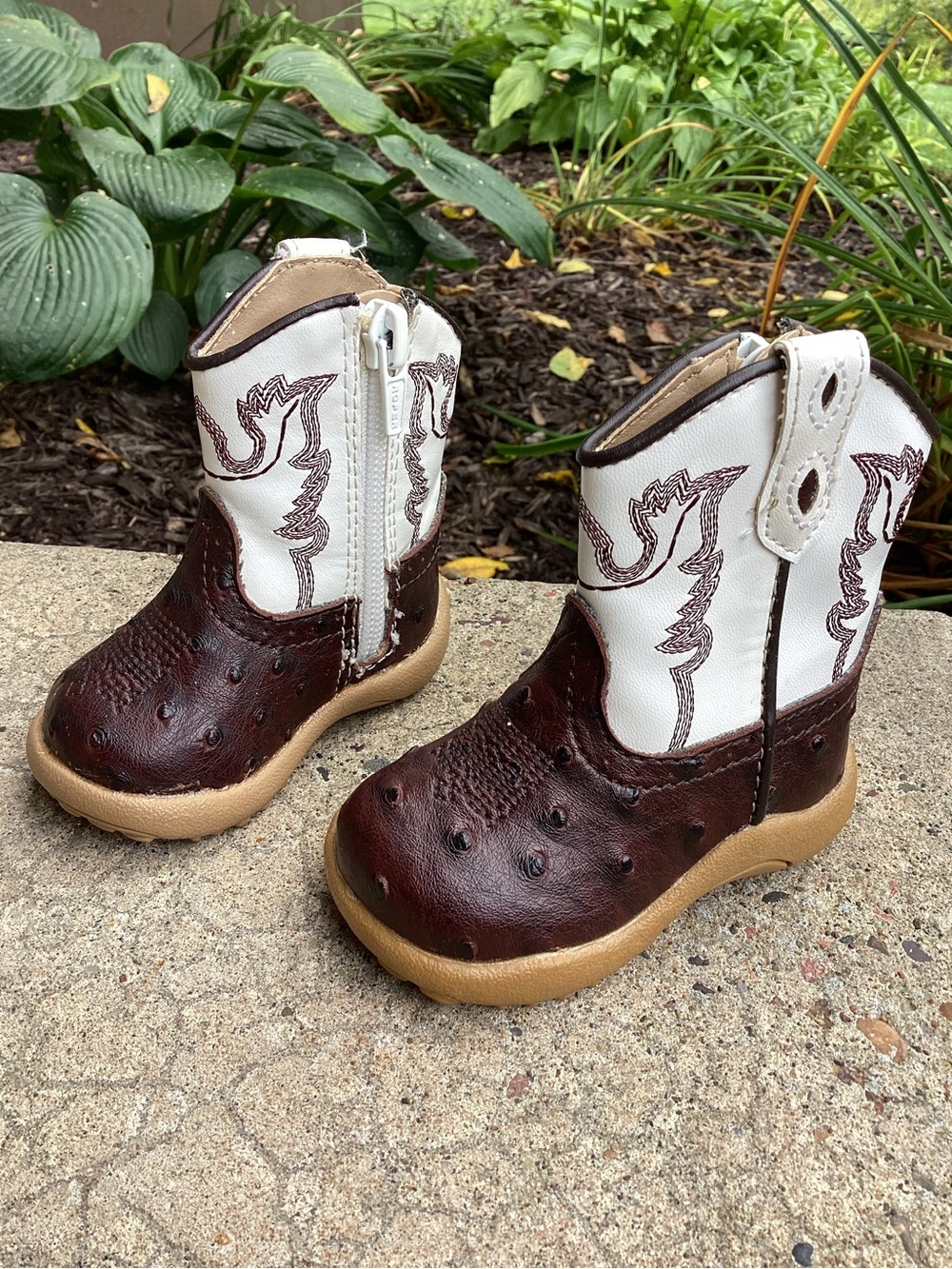 Roper Cowbaby Faux Ostrich Jed Western Boots Mismatched Sizes 1 & 2